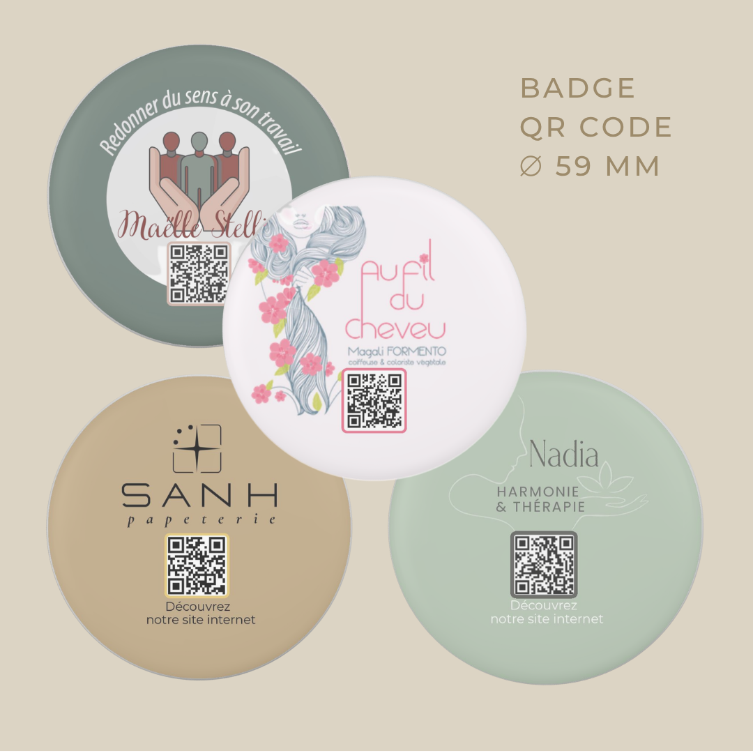Badge personnalisé avec QR code – Ø 59 mm